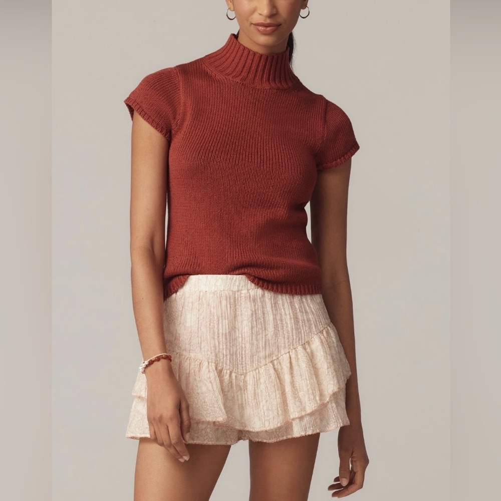 Anthropologie Maeve Cotton Rust Red Mock neck Women's Sweater XL NWT